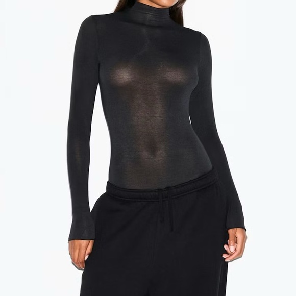 SKIMS Sheer Modal Long Sleeve Turtleneck BodysuitOnyxSize M